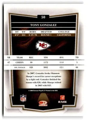2008 Donruss Classics #50 Tony Gonzalez - Football Card Single
