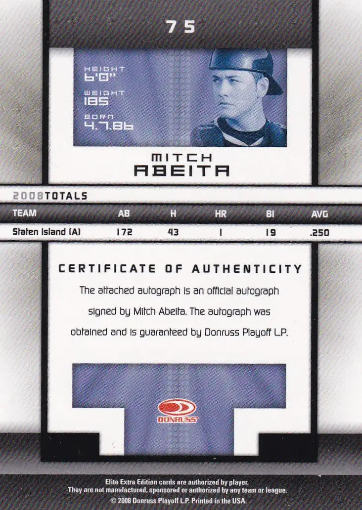 2008 DONRUSS ELITE #75 MITCH ABEITA AUTO 317/769- NEW YORK YANKEES - Baseball Card Single