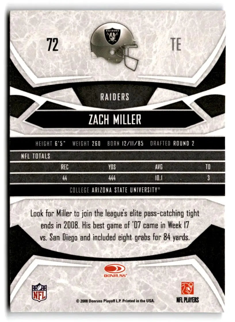 2008 Donruss Gridiron Gear #72 Zach Miller - Football Card Single