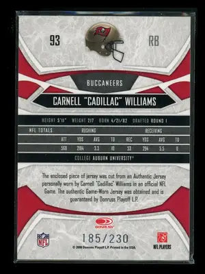 2008 Donruss Gridiron Gear Carnell ’Cadillac’ Williams #93 185/230 Game-Worn - Sports Memorabilia