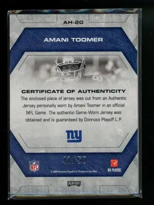 2008 Donruss Playoff Absolute Mem Amani Toomer #AH-20 Game-Worn Jersey 41/50 - Sports Memorabilia