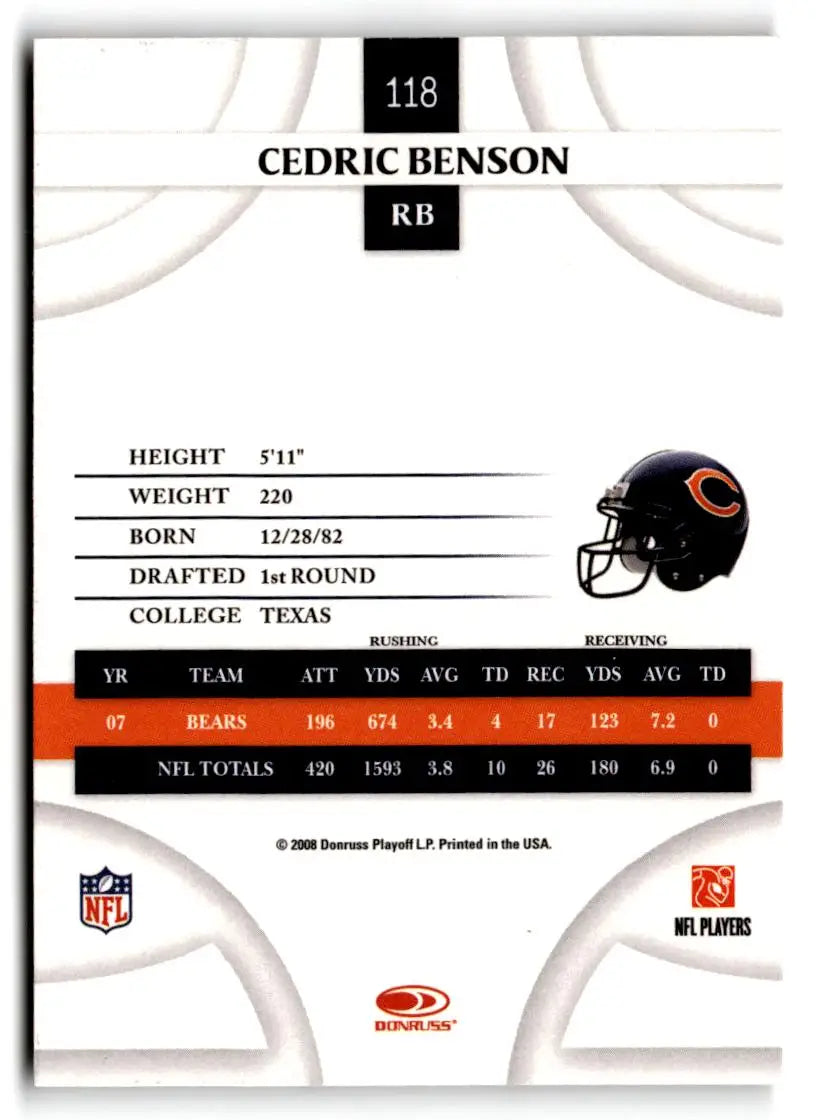 2008 Donruss Threads #118 Cedric Benson - Football Card Single