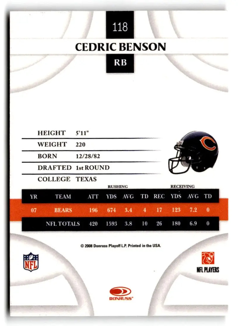 2008 Donruss Threads #118 Cedric Benson - Football Card Single