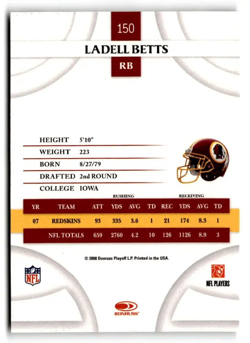 2008 Donruss Threads #150 Ladell Betts - Football Card Single