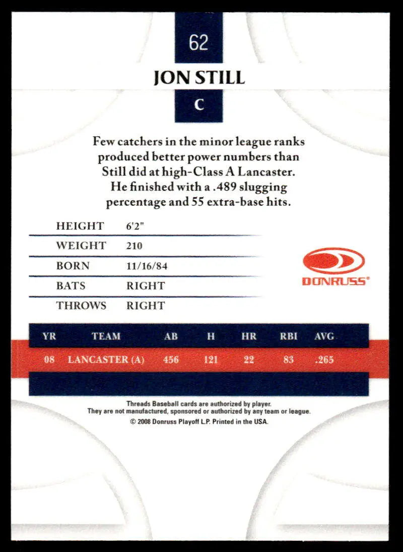 2008 Donruss Threads #62 Jon Still EX Excellent Boston Red Sox Baseball Card - Baseball Card Single