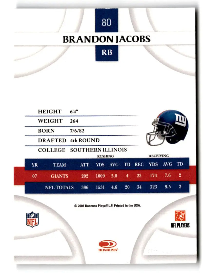2008 Donruss Threads #80 Brandon Jacobs - Football Card Single