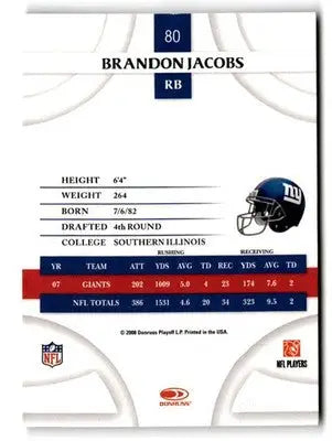2008 Donruss Threads #80 Brandon Jacobs - Football Card Single