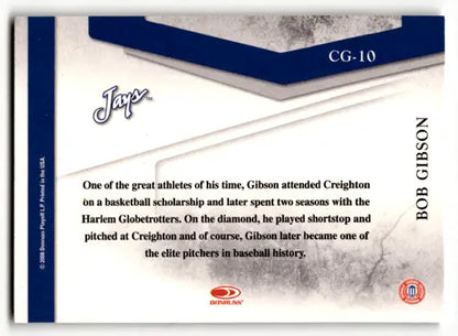 Baseball card back with original gloss from 2008 Donruss Threads College Greats series