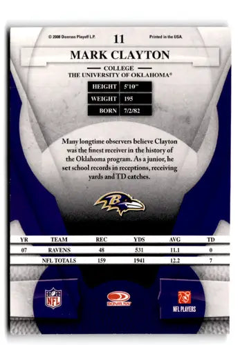 Original gloss Leaf Certified Mark Clayton football card from 2008 Leaf Certified NM Near Mint Ravens