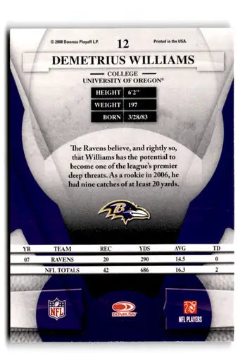 2008 Leaf Certified #12 Demetrius Williams NM-MT Ravens ID:73605 - Football Card Single