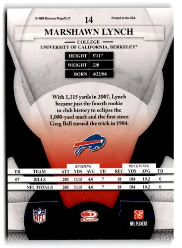 Original gloss Leaf Certified Marshawn Lynch football card from 2008 Leaf Certified series