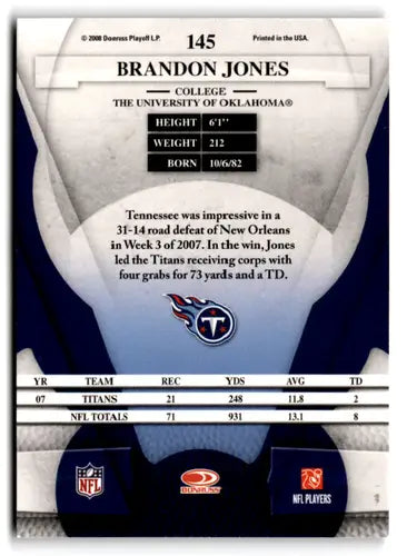 Leaf Certified Brandon Jones football card with original gloss from 2008 Leaf Certified NFL series