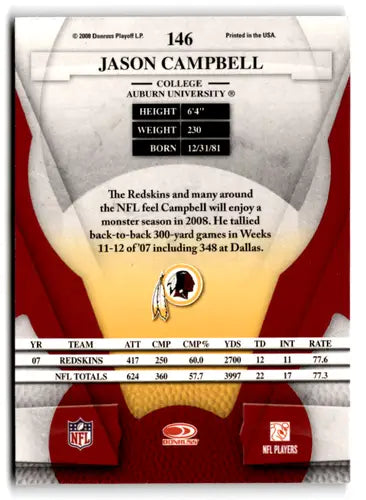 Leaf certified Jason Campbell football card with original gloss from 2008 Leaf Certified