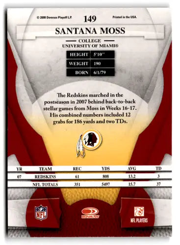 Leaf Certified Santana Moss football card with original gloss from 2008 Leaf Certified series