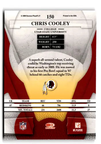 Original gloss Chris Cooley football card from 2008 Leaf Certified Redskins ID 73577