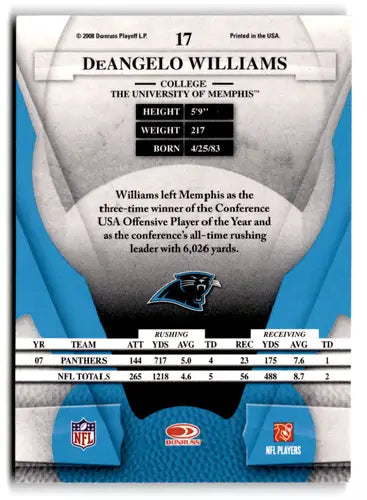 2008 Leaf Certified DeAngelo Williams football card with original gloss Panthers ID 73607