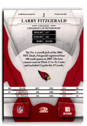 2008 Leaf Certified #2 Larry Fitzgerald NM-MT Cardinals ID:73601 - Football Card Single