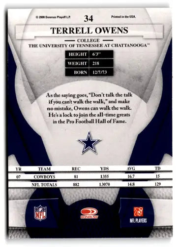 Original gloss Leaf Certified Terrell Owens football card from 2008 Cowboys collection