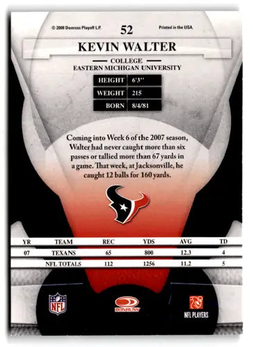 Kevin Walter football card from Leaf Certified with original gloss in 2008 Texans collection