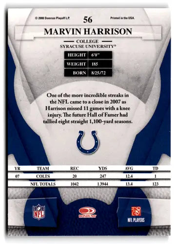 2008 Leaf Certified #56 Marvin Harrison NM-MT Colts ID:73615 - Football Card Single