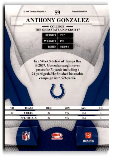 Original gloss Leaf Certified Anthony Gonzalez football card from 2008 Leaf Certified NM-MT