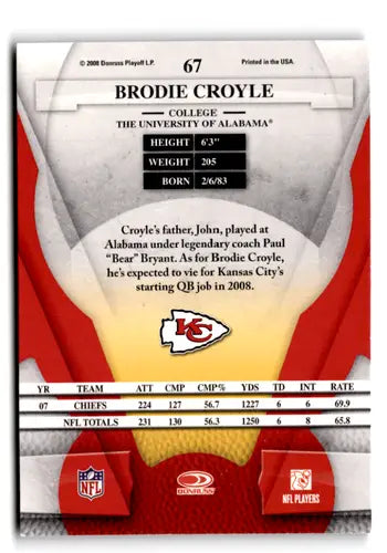 Original gloss Brodie Croyle football card from Leaf Certified 2008 NM Near Mint