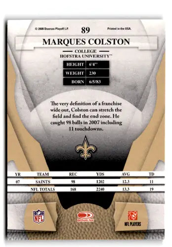 Original gloss Leaf Certified Marques Colston football card from 2008 Saints collection