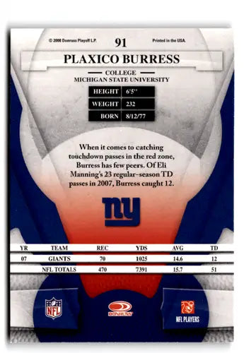 2008 Leaf Certified #91 Plaxico Burress NM Near Mint NY Giants ID:73599 - Football Card Single