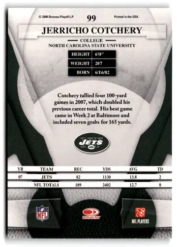 Original gloss Leaf Certified Jerricho Cotchery football card from 2008 Leaf Certified NM Near Mint