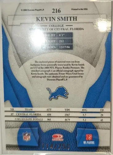 2008 Leaf Certified Materials Freshman Fabric Auto Kevin Smith 114/250 - Football Card Single