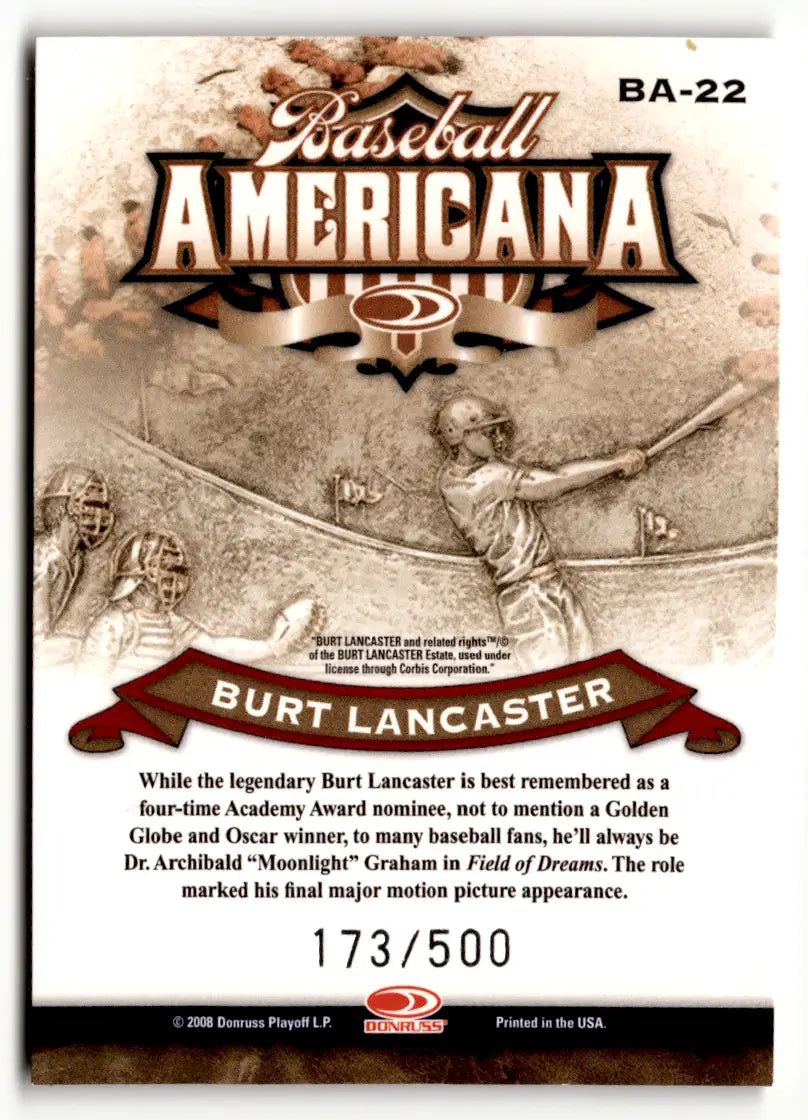 Burt Lancaster baseball card from 2008 Playoff Threads Baseball Americana collection