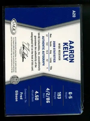 2008 Sage HIT Aaron Kelly #A20 81/250 Football - Football Card Single