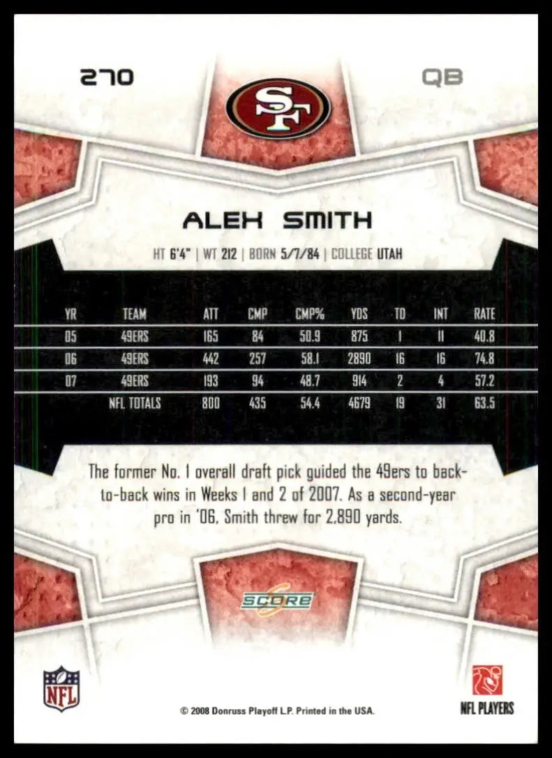 2008 Score Alex Smith San Francisco 49ers football card NFL sports collectible