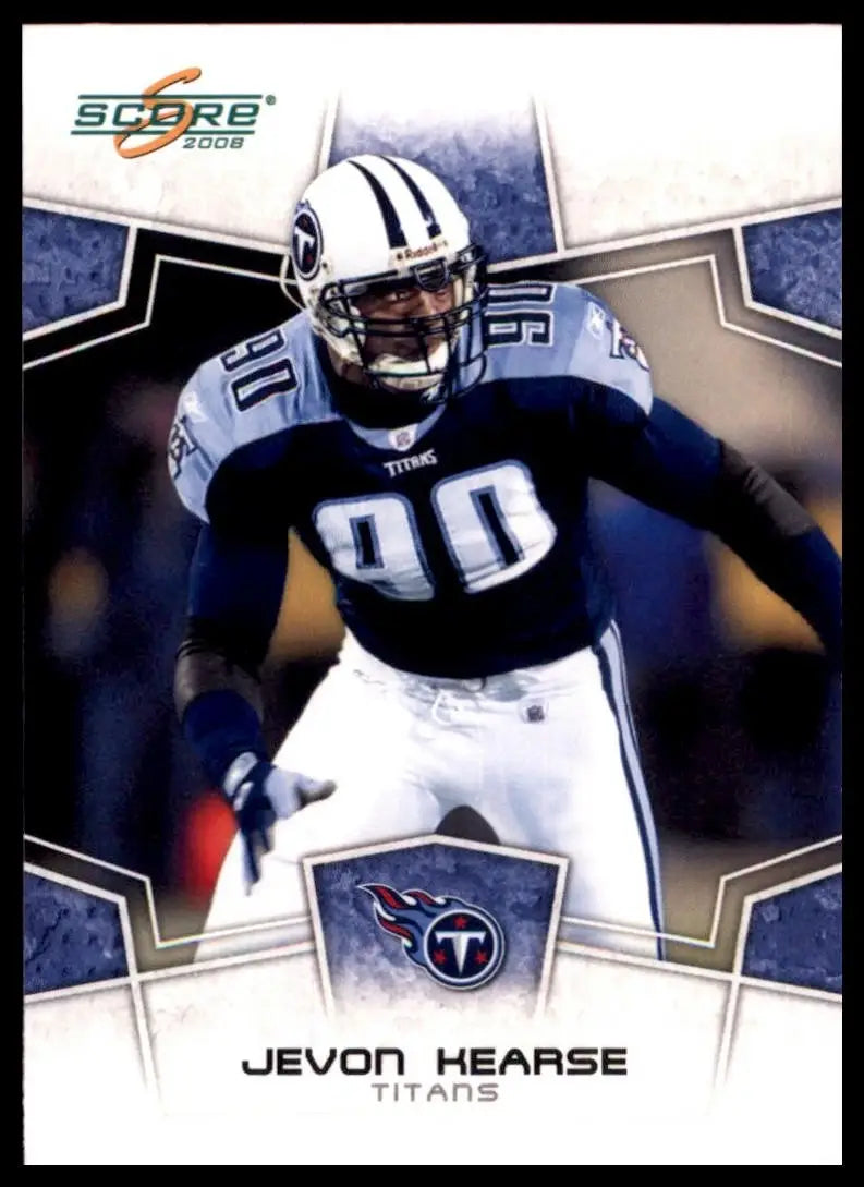 Football card featuring a navy blue and white Tennessee Titans jersey with number 90