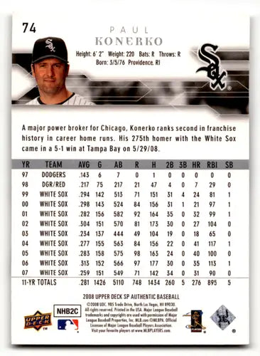 Paul Konerko baseball card with original gloss from 2008 SP Authentic NM-MT