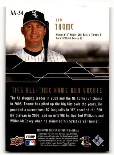 2008 SP Authentic Authentic Achievements #AA34 Jim Thome NM Near Mint W ID:64191 - Baseball Card Single