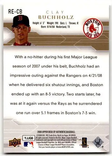 2008 SP Authentic Rookie Exclusives #CB Clay Buchholz NM-MT - Baseball Card Single