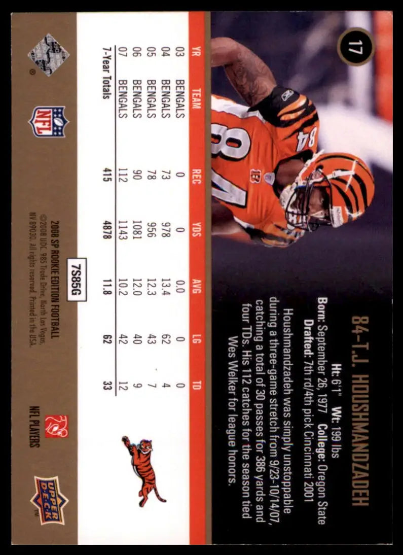 2008 SP Authentic T.J. Houshmandzadeh 17 Cincinnati Bengals LP - Football Card Single