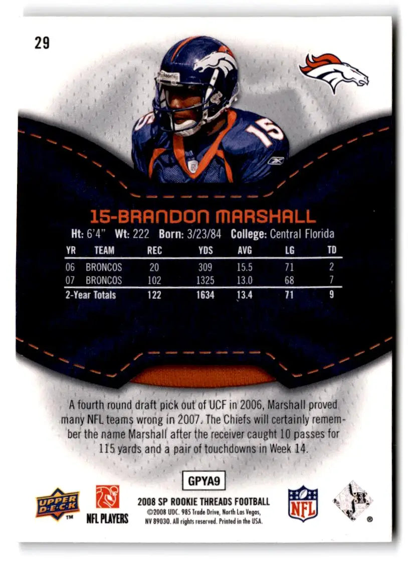2008 SP Rookie Threads #29 Brandon Marshall - Football Card Single