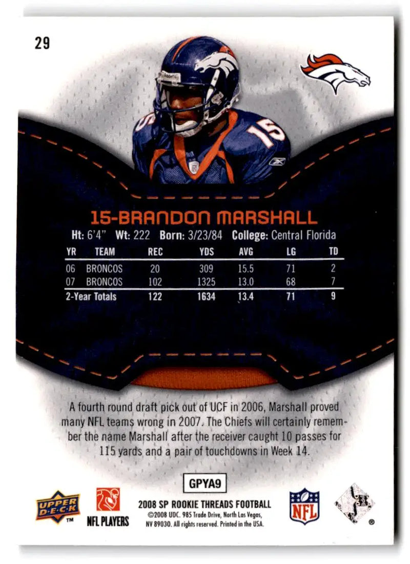 2008 SP Rookie Threads #29 Brandon Marshall - Football Card Single