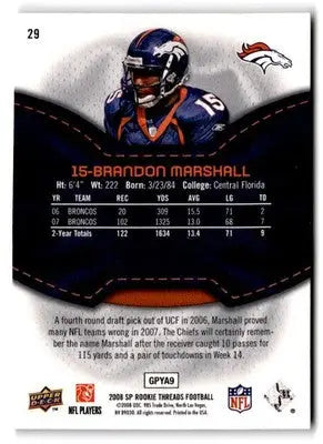 2008 SP Rookie Threads #29 Brandon Marshall - Football Card Single