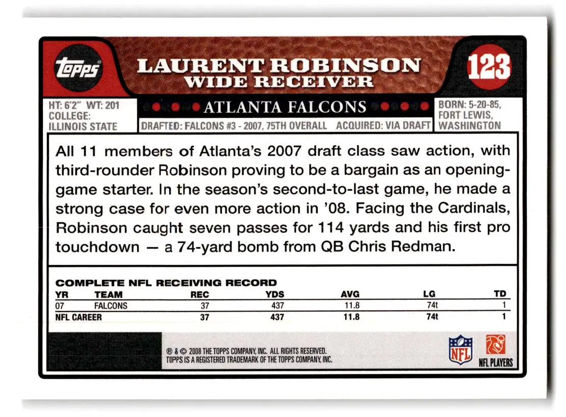 2008 Topps #123 Laurent Robinson - Football Card Single