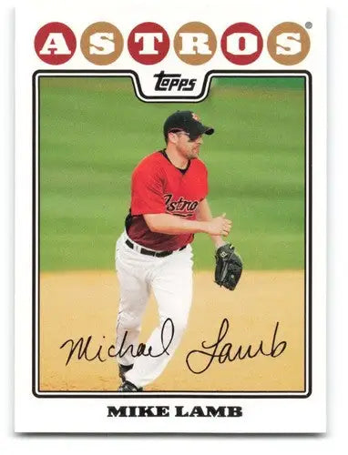 Original gloss Mike Lamb baseball card from 2008 Topps #202 featuring Astros team