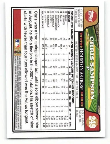 Original gloss baseball card featuring Chris Sampson NM-MT from 2008 Topps