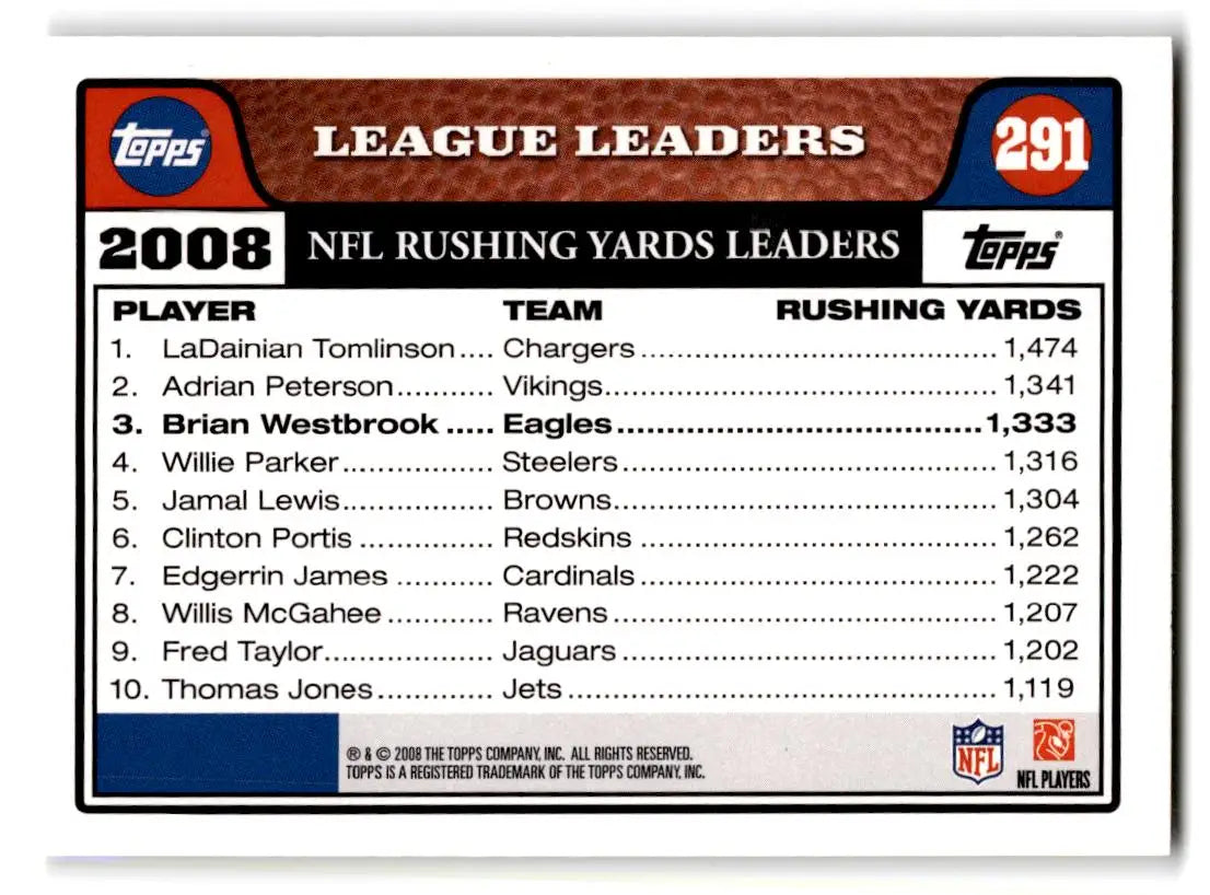 2008 Topps #291 Brian Westbrook - Football Card Single