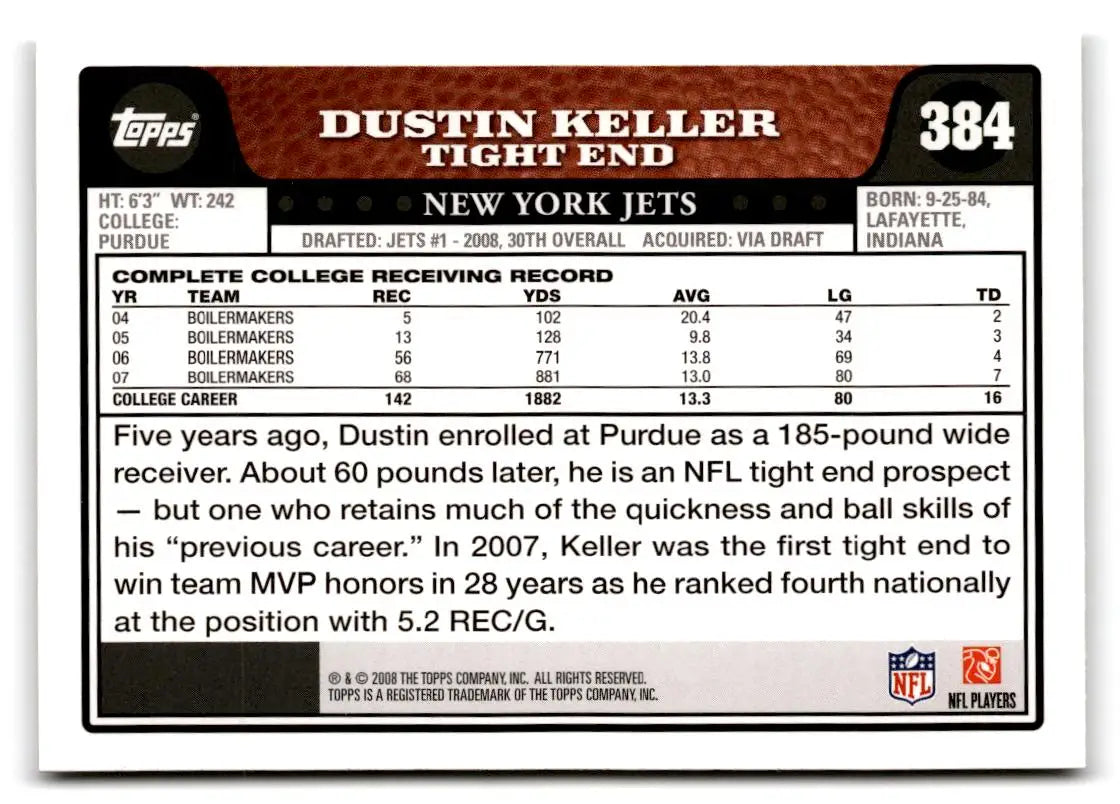 2008 Topps #384 Dustin Keller - Football Card Single