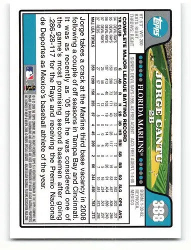 Jorge Cantu baseball card with original gloss from 2008 Topps NM-MT Marlins