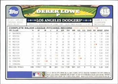 Original gloss Derek Lowe baseball card 2008 Topps #415 Derek Lowe NM-MT Dodgers