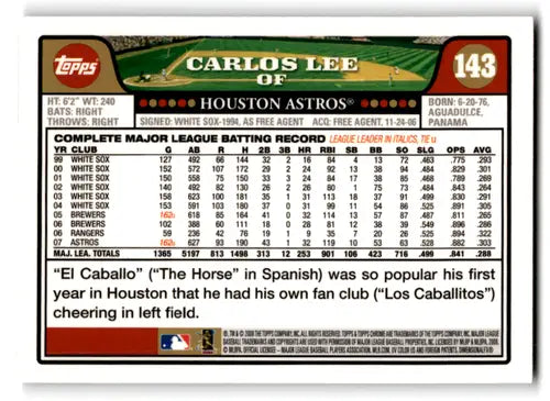 Original gloss baseball card of Carlos Lee from Topps Chrome Houston Astros series