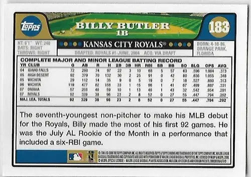 Original gloss Billy Butler baseball card from 2008 Topps Chrome Royals sports cards collection